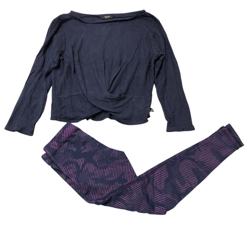 Terez Activewear Set Girls‎ Medium Navy Purple Twist Front Top Printed Leggings